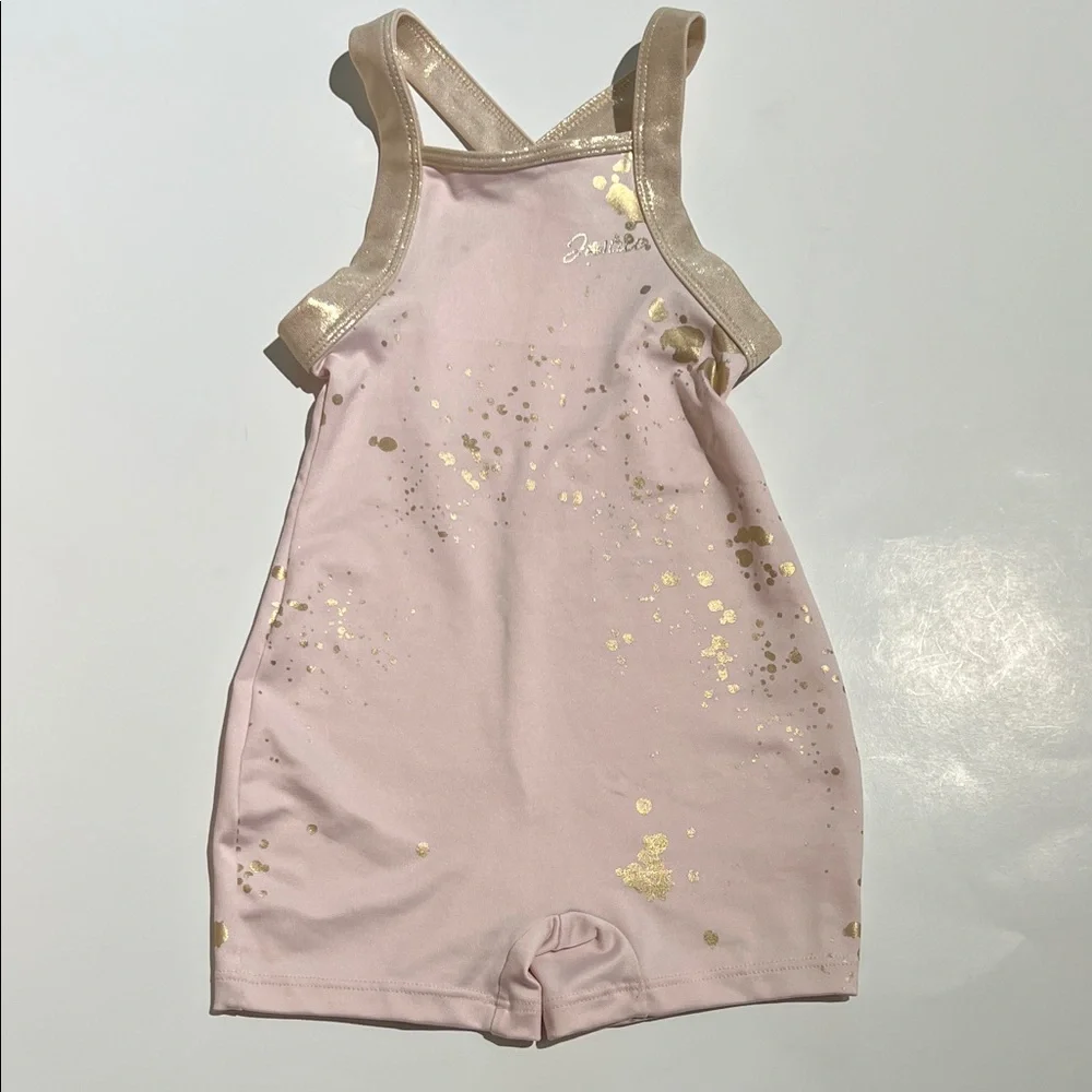 Justice Girls Pink and Gold Dance and Gymnastics Leotard Biketard XS (5/6)